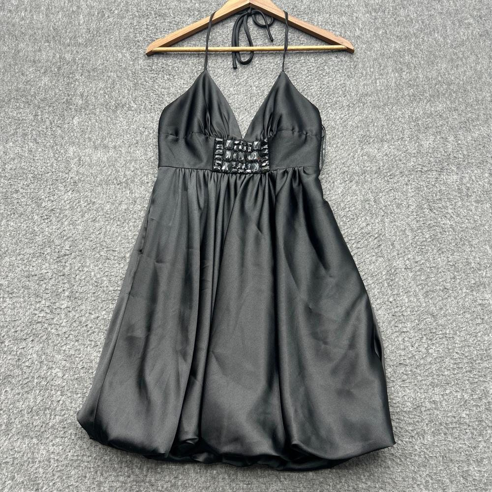 Y2K Jessica McClintock Dress Mini Halter Size 2 Fairy Whimsigoth Grunge Black